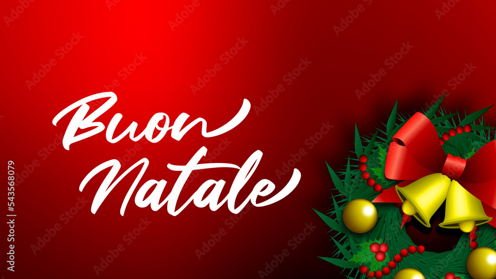 Fototapeta premium buon natale con ghirlanda e sfondo rosso