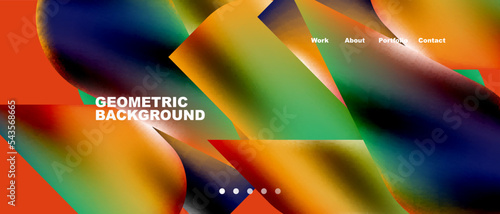 Glassmorphism landing page background template. Colorful glass shapes with metallic effect abstract composition for wallpaper, banner, background
