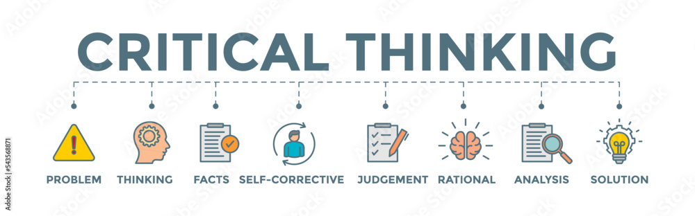 Critical thinking icon banner web illustration with problem, thinking ...