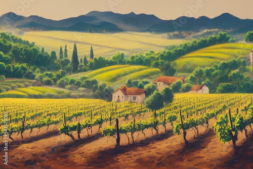 Fototapeta wine farm illustration, wine plantations