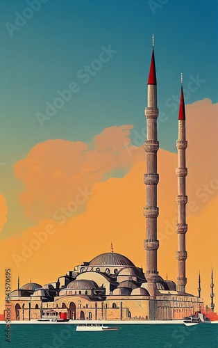 Fotomurale Istanbul turkey illustration, isltanbul vintage landscape