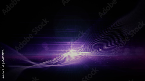 Purple light and digital particles wave flow abstract background, Technology blockchain connection. 3d rendering