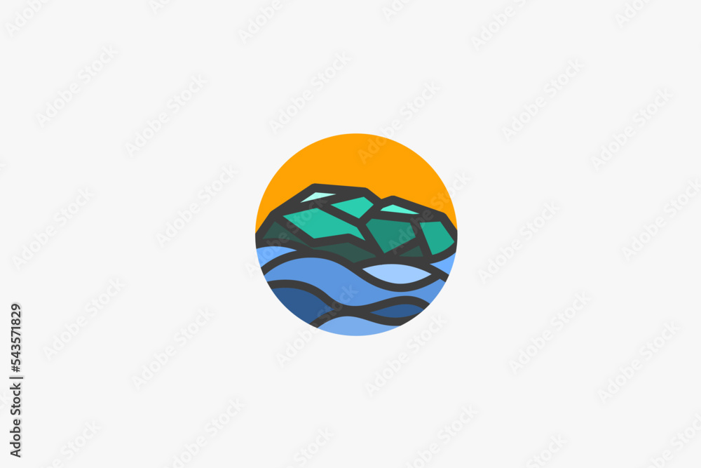 Illustration vector graphic of waves ocean and rocks or cliff Illustration vector graphic of waves ocean and rocks or cliff