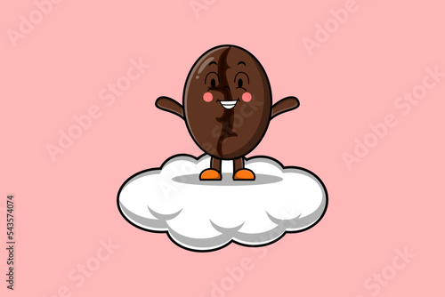 Cute cartoon Coffee beans character standing in cloud vector illustration