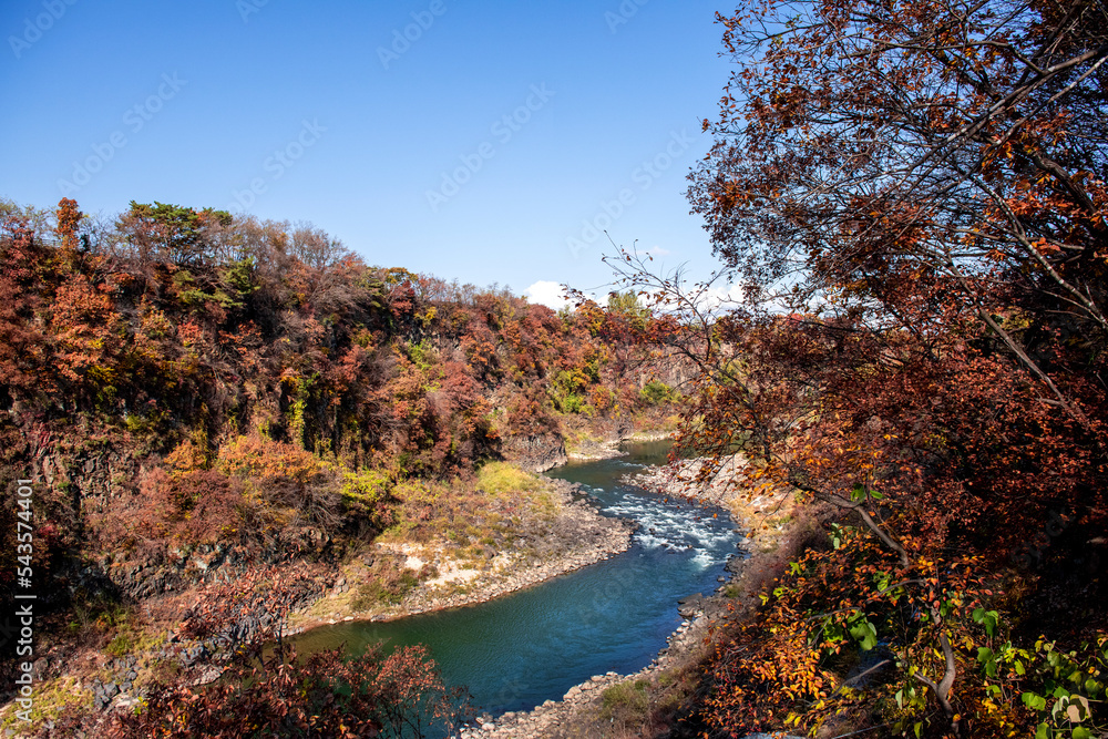 The beautiful autumn color landscape,stream,mountain,valley,
