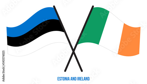 Estonia and Ireland Flags Crossed And Waving Flat Style. Official Proportion. Correct Colors.