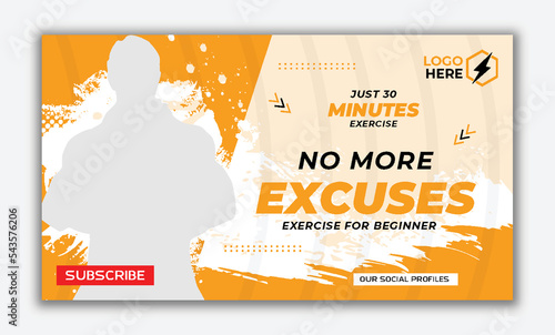 No more excuses start workout today gym, fitness workout thumbnails, web page cove banner template Vector design.