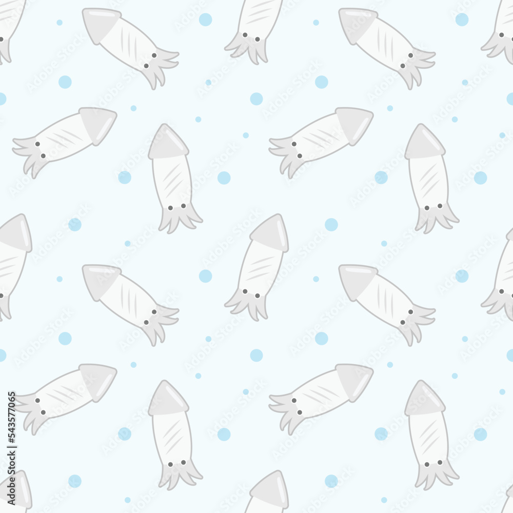 squid cartoon object seamless pattern on blue background, vector illustration squid cartoon object seamless pattern on blue background, vector illustration