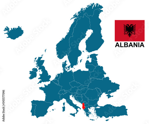 Map of Albania with flag