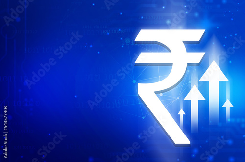 Indian stock market Growth, Abstract finance background, Indian Rupee symbol on financial Background, growth arrow in blue background