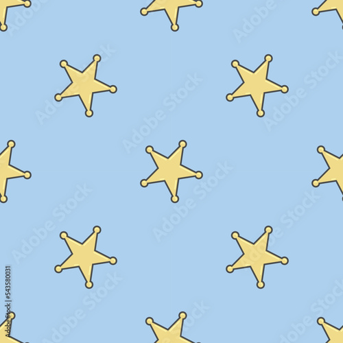 sheriff star or sheriff badge symbol seamless pattern on blue background. flat design. vector Illustration