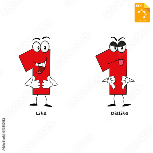 Number one funny cartoon mascot character - Like and Dislike expression - Part (2) (Vector illustration)
