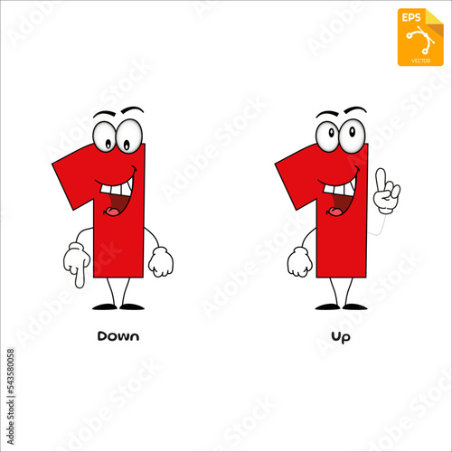 Number one funny cartoon mascot character - Up and Down expression - Part (4) (Vector illustration)
