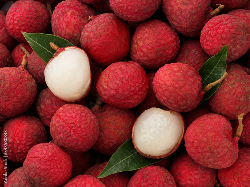 Fresh ripe lychee for background, top view...