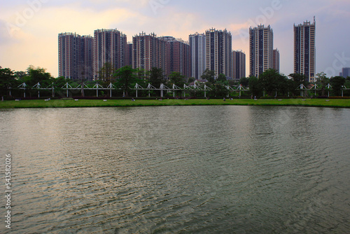 Lake with cloudy sky meikarta apartment background photo