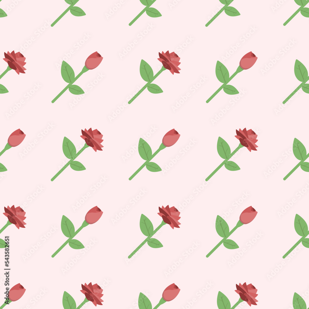 red flower bud and flower bloom object seamless pattern on pink background, vector illustration red flower bud and flower bloom object seamless pattern on pink background, vector illustration