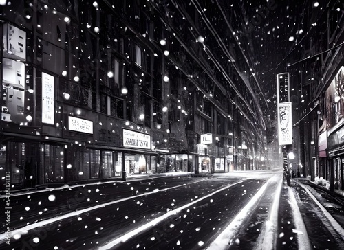 It's a cold winter evening in the city, and the streets are empty. The only sound is the crunch of snow underfoot as you walk along. The buildings loom around you, their windows dark and mysterious. Y