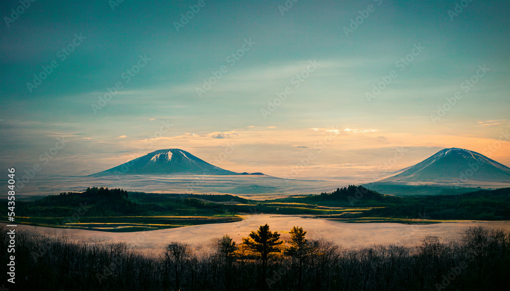 Winter in Hokkaido mountain with dreamy sky