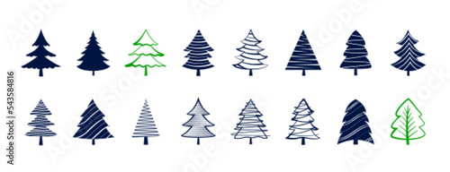 pack of christmas pine tree in hand drawn style