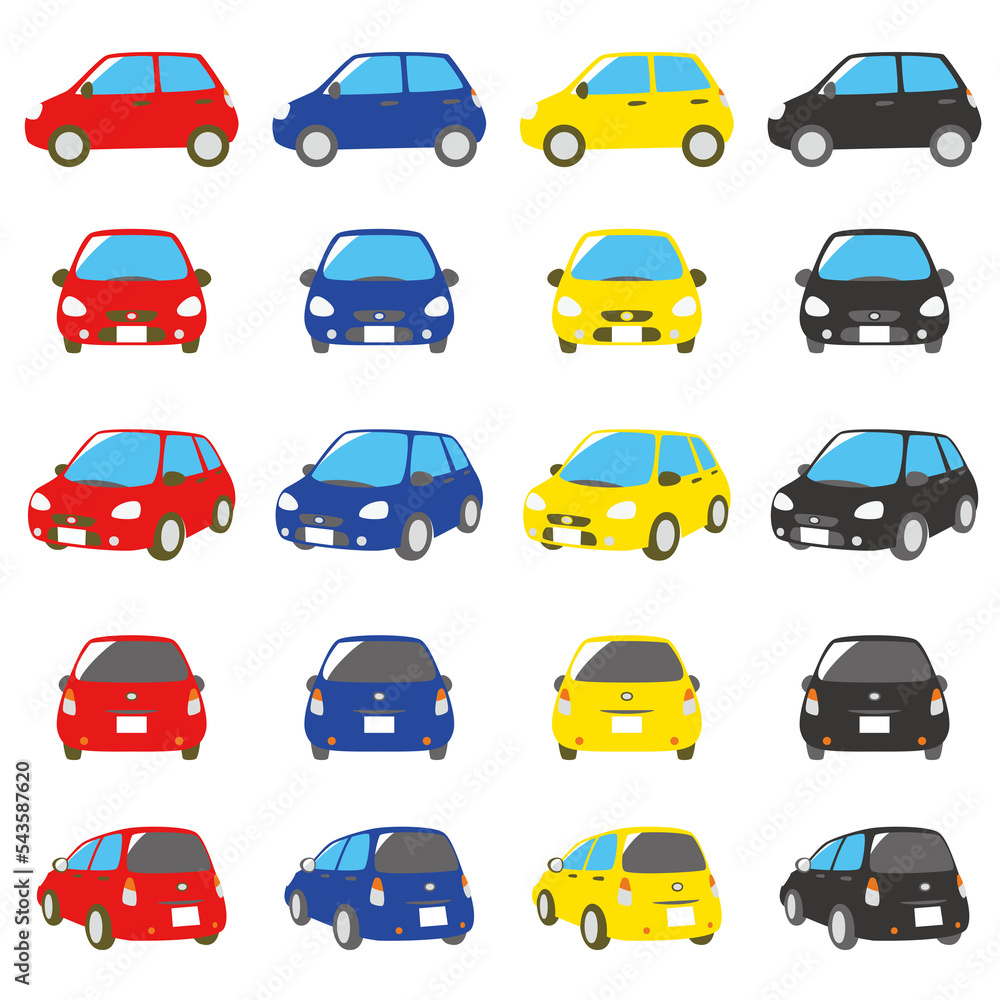 自動車　赤、青、黄、黒色　セット	
