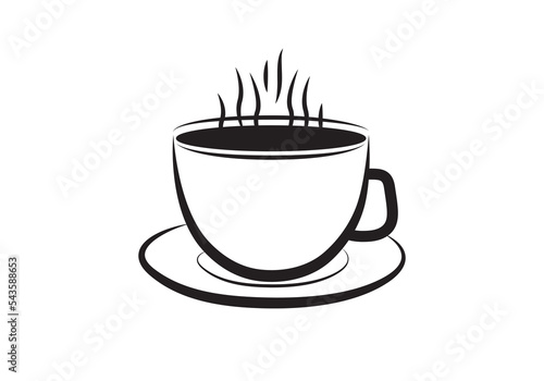 Hot coffee icon isolated on white. Coffee cup and saucer vector.