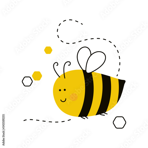 Cute bee cartoon character isolated on white background.
Vector illustration