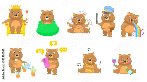 Big Set Abstract Collection Flat Cartoon Different Animal Wombats Vector Design Fauna Wildlife