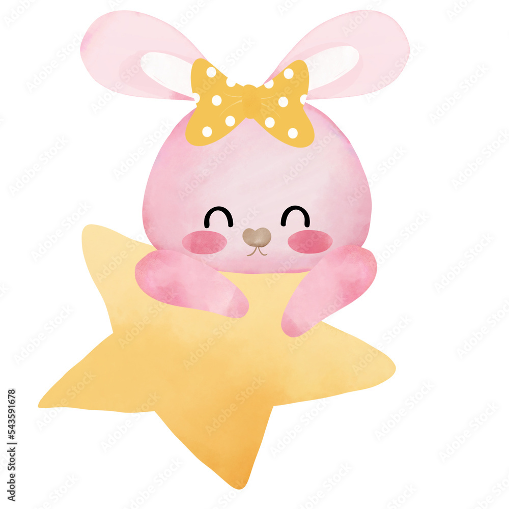 Naklejka premium cute pink bunny, adorable rabbit girl, smile, happy, heart, gift, give