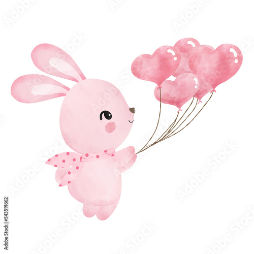 adorable rabbit girl happy hold heart balloon,