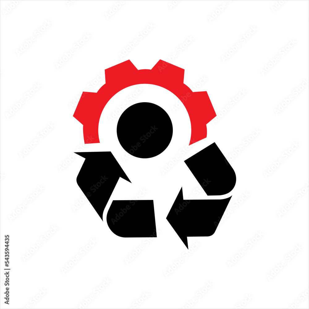 Logo design vector illustration of recycling symbol with gear and circle. Logo design vector illustration of recycling symbol with gear and circle.