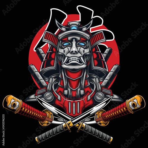 Vector illustration of samurai mecha