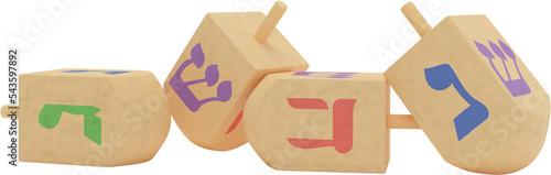 3d rendering Image of Jewish holiday Hanukkah with wooden dreidels or spinning top