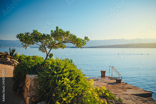 Town of Malinska waterfront aerial view, Island of Krk tourist destination in Croatia photo