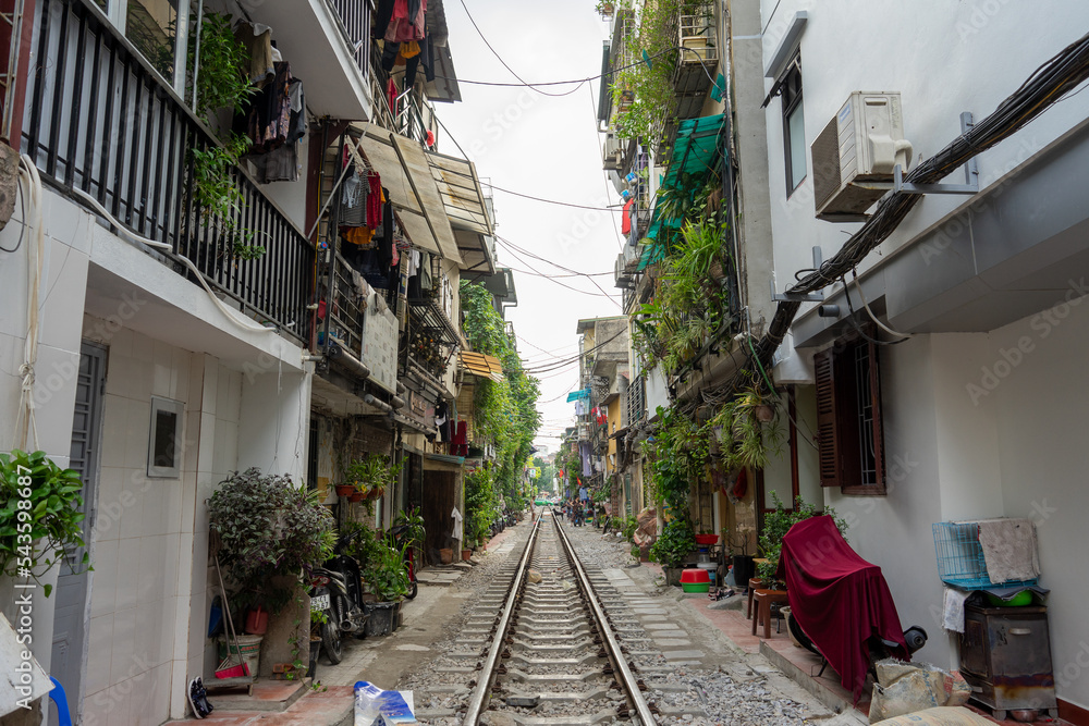 Railway between houses in Hanoi