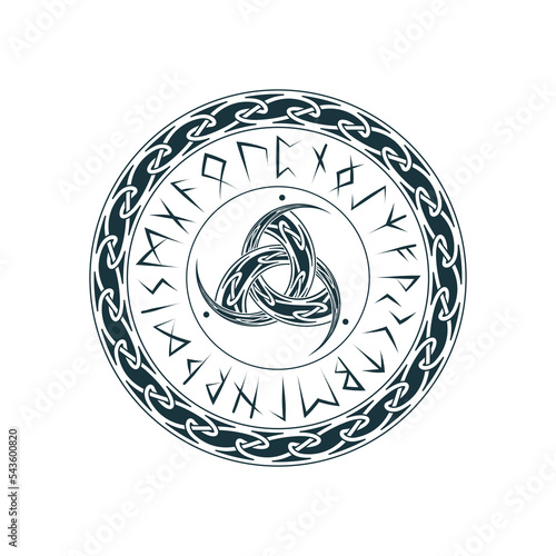 Viking symbol skaldenmen. Hand drawn scandinavian sign vegvisir, aegishjalmur and celtic ornament.  Vector illustration on white background for  tattoo, print and t-shirt design. 