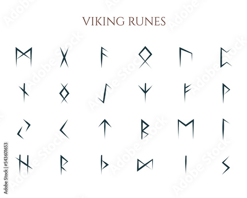 Viking Runes isolated set. 24 alphabet icons, design elements for fortune telling and magic predictions. Scandinavian vector illustration.