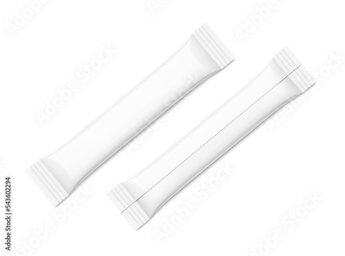Blank stick package mockup set. Front and back view. Vector illustration isolated on white background. Can be use for food, medicine, cosmetic and etc. EPS10.	