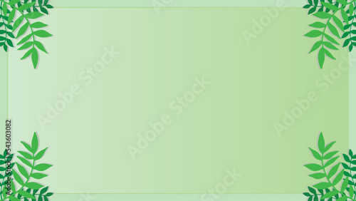 Green flat presentation background designed with plant leaves in the corners