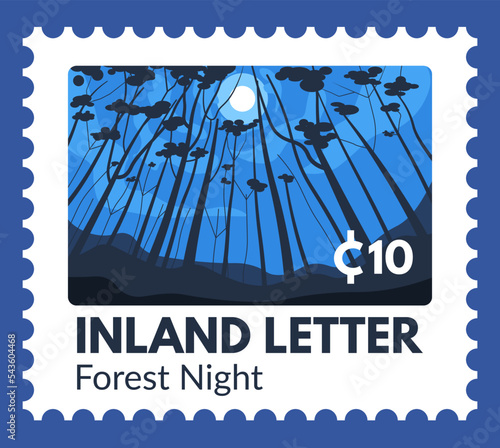 Inland letter forest night with full moon postmark