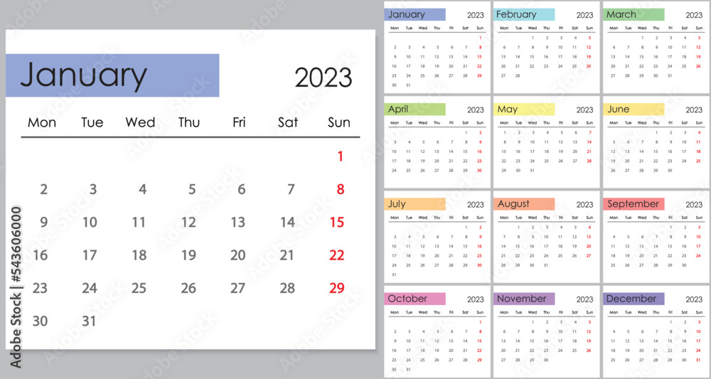 Calendar 2023 on English language, week start on Monday Calendar 2023 on English language, week start on Monday