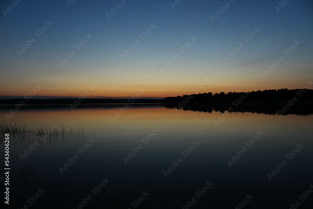 water lake surface at dusk at sunset