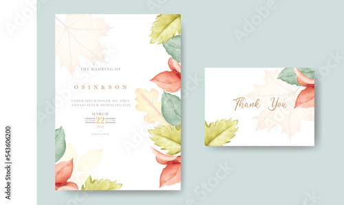 Wedding Autumn fall invitation watercolor card design  