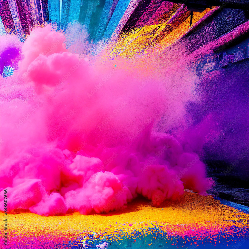 CMYK Color powder explosion background - cyan magenta yellow and rainbow