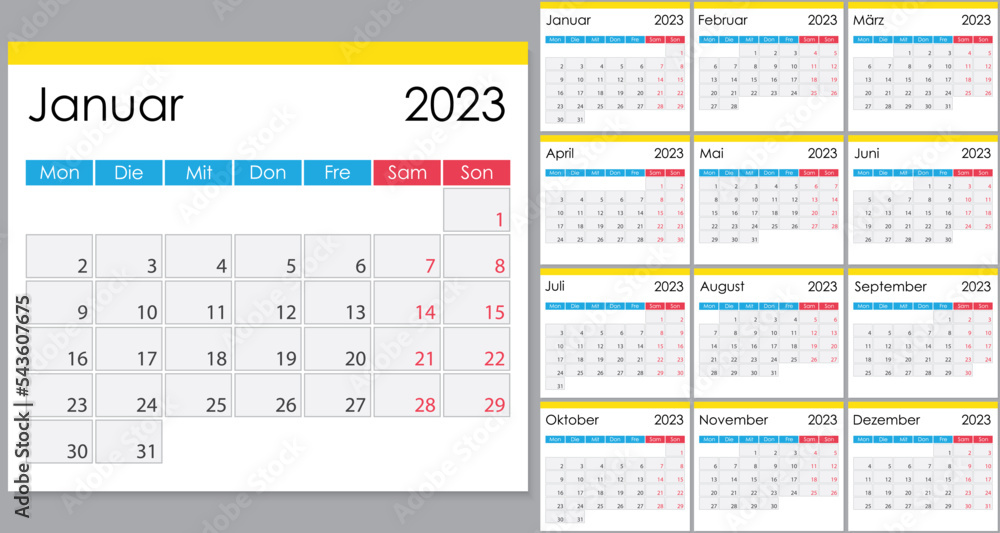 Calendar 2023 on German language, week start on Monday Calendar 2023 on German language, week start on Monday