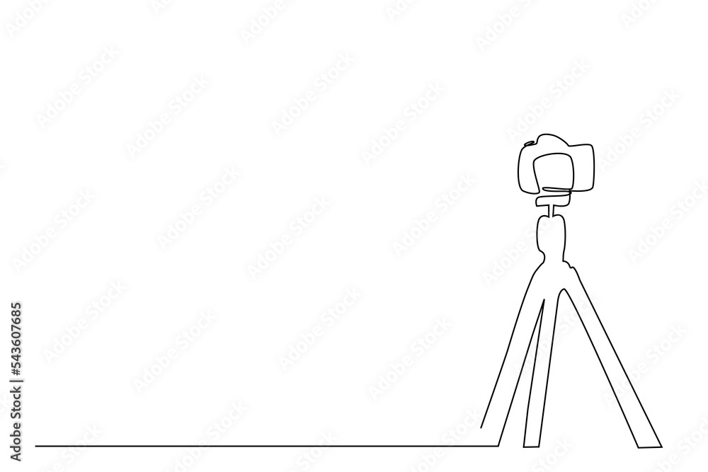 one professional camera on tripod drawing single line design Stock