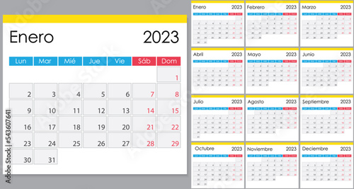 Calendar 2023 on Spanish language, week start on Monday