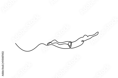 swimmer swim jumping into a floating pool drawing single line concept