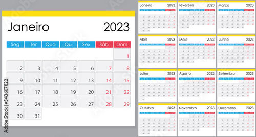 Calendar 2023 on Portuguese language, week start on Monday