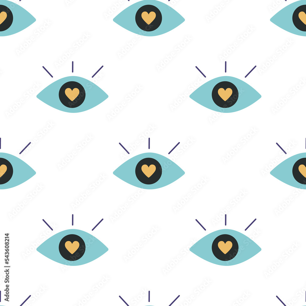 Fototapeta premium Vector flat hand drawn seamless pattern with all seeing eye. Flat vector hippy boho illustration.