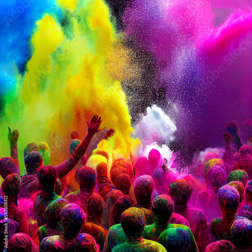 CMYK Color powder explosion background - cyan magenta yellow and rainbow